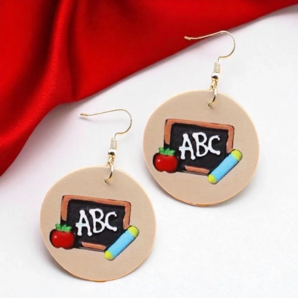 ABC Teacher Faux Leather Classroom Earrings NWT